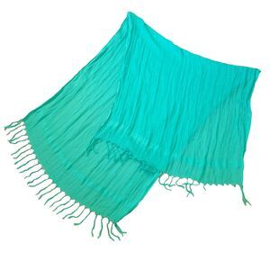 Jones New York Linen Scarf Shawl Turquoise Blue Fringe Long 35x80 in
